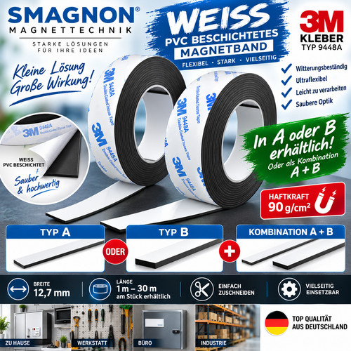 Magnetband weiß pvc 7mm - magnetband,